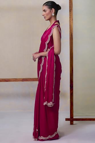 Soch Womens Fuchsia Fendy Organza Embellished Saree With Stone Work