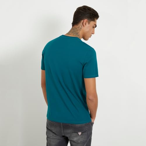 GUESS Men Teal Printed Round Neck Short Sleeves T-Shirt