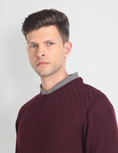 Arrow Merino Wool Patterned Knit Sweater Maroon