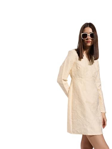 ONLY Women's Self Design A-Line Cream Dress