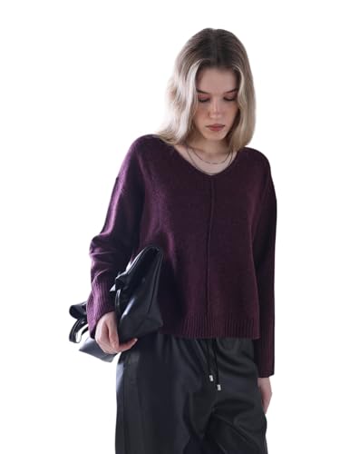 ONLY Women's Solid Regular Fit Maroon Sweater