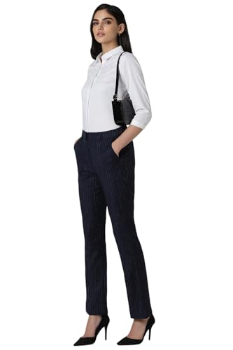 Van Heusen Women Navy Stripe Formal Trousers