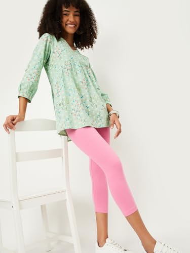 Max Women Solid Calf-Length Leggings(Pink_M)