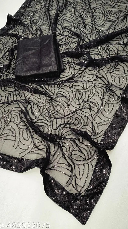 Pure Georgette Embroidered Saree with Blouse