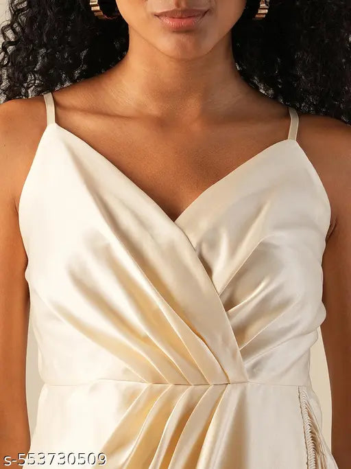 Globus Women White Neck Strappy Shoulder Pleated Fringed Tulip Hem Bodycon Party Dress