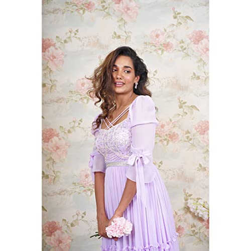 Avy's Label Premium Georgette Lilac Tiered Purple Long Frock with Maggam Work (Purple, 38)