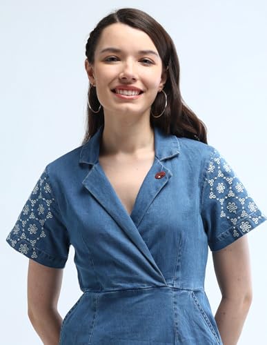 U.S. POLO ASSN. Embroidered Chambray Washed Dress (UWAW24DRS140_Blue_L)