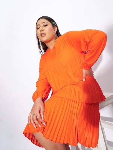 Sassafras Curve Women's Heavy Georgette Above The Knee Tiered Skater Dress (SFDRSS12182_Orange_4XL)