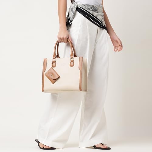 Fastrack Ivory Edge Satchel | Faux-Leather Women's Handbag | Dual Carry with Detachable Strap | Structured Tote with Envelope Charm