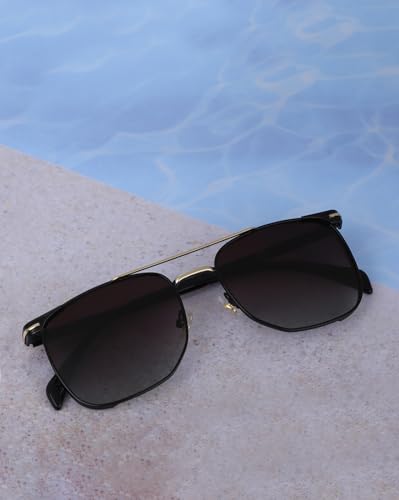 Carlton London Premium Black with Gold Toned & Polarised Lens Square Sunglass for men