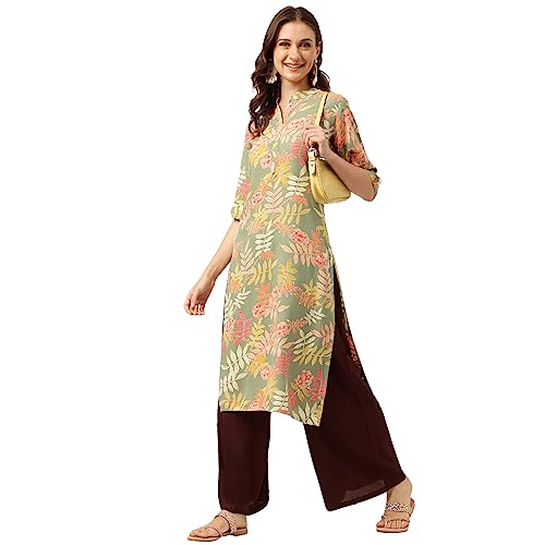 Divena Green Floral Digital Printed Straight Fold Sleeve Kurta