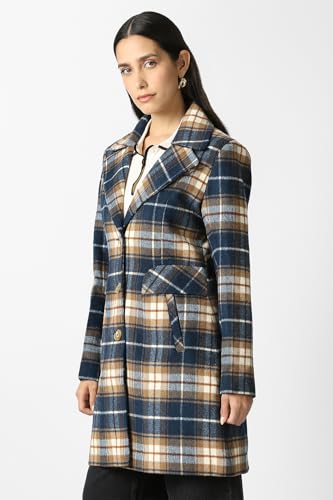 Women Navy Check Casual Jacket