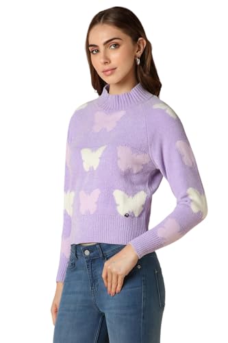 Allen Solly Women's Acrylic Asymmetric Neck Sweater (AHSWCRGFQ59032_Lilac