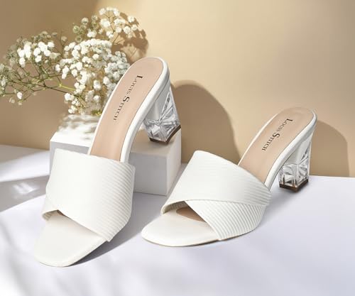 LOUIS STITCH Women’s White Block Heel Sandals | Comfortable Sandal for Ladies | LSOF-LDBH-TXMU | UK-4