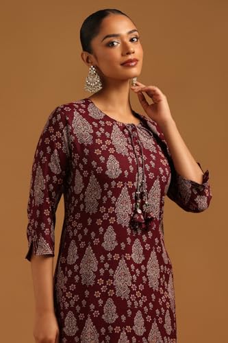Soch Womens Wine Rayon Ethnic Motif Kurta