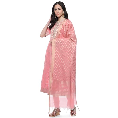 BIBA Women YARNDYED STRAIGHT KURTA SALWAR KURTA DUPATTA(SKDTHE GOLD WEAVE9620_BLUSH PNK_40)