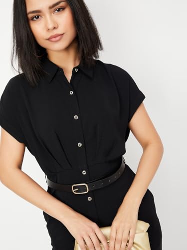 Max Women's Cotton Blend A-Line Midi Dress (SR3601_Black