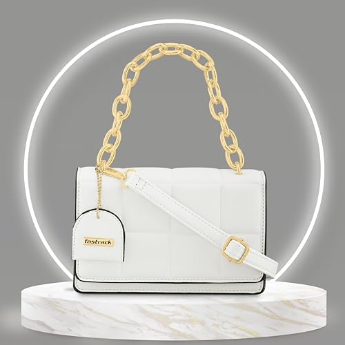 Fastrack PU Quilted Satchel for Women, Girls and Ladies | with Gold Metal Chain and detachable sling strap