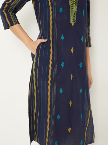 Max Women Embroidered Straight Kurta (Blue_XL)
