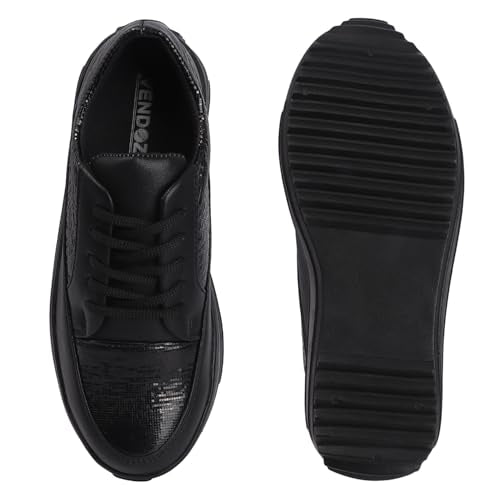 Vendoz Women Sneaker | Cushioned Insole for Comfort | Stylish Glittery Embellished Sneakers | Lightweight & Perfect for Casual Party Wedding Outfit for Girls Black