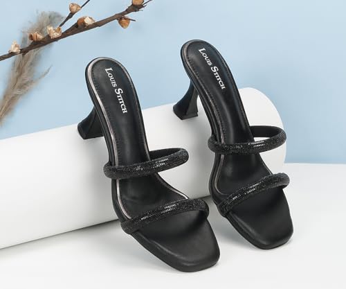 LOUIS STITCH Women's Fashion Slip-On Pointed Heel Sandals | Open Toe Black Stylish Stiletto Heel Sandal for Ladies, Fashionable and Comfortable Sandal |LSOF-LDPH-GLDSJB | (UK-8)