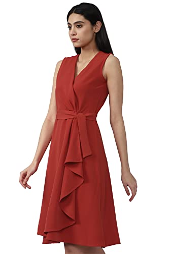 Van Heusen Women's Polyester Classic Knee-Length Dress (VWDRFRGPO74872_Red