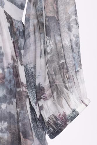 W for Woman Grey Floral Printed Silver Chiffon Flared Dress - (W14083-127343-3XL)