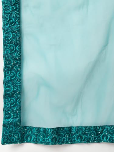 Zeel Clothing Thread Sequins Embroidery Work Soft Net Semi-Stitched Lehenga Choli Set With Dupatta (6017-Teal-Green-Women-Lehenga-Choli-New; Free Size)