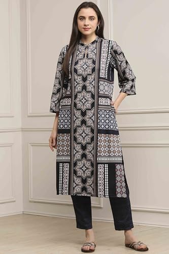 Biba Women Black Polyester Printed Straight Kurta Pants Set_38