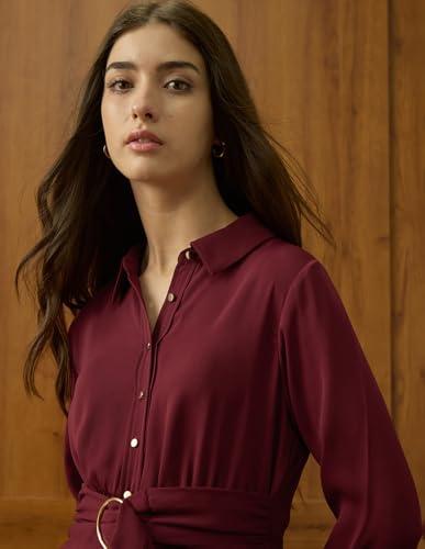 U.S. Polo ASSN. Women Solid Shirt Dress (UWAW25DRS196_Cabernet_S)