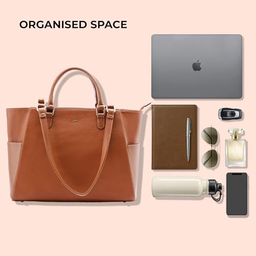 Symbol Premium Women's Tote Hand Bag crafted from Imported PU | Stylish | Office Use - 15" Laptop (SP-SS25-CARL-BAG-11_Tan_Free Size)