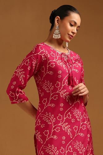 Soch Womens Fuchsia Chanderi Botanical Kurta with Beads