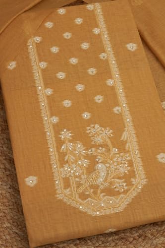 Soch Womens Mustard Chanderi Woven Design Unstitch Dress Material With Sequins