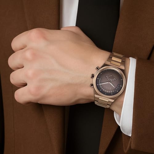 Titan Micromotors Analog with Retrograde Day and Date and Brown Dial Coffee Stainless Steel Strap Watch for Men - 90180QM01