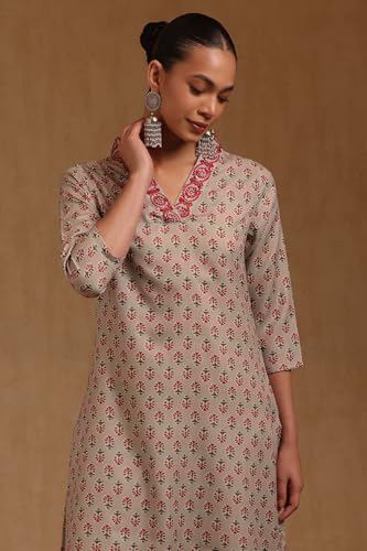 Soch Womens Green Pure Cotton Floral Embroidered Kurta