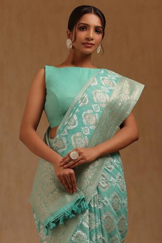 Soch Womens Grey Linen Woven Design Saree With Zari Woven