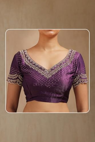 Soch Womens Lavender Fendy Organza Embellished Saree With Stone Work