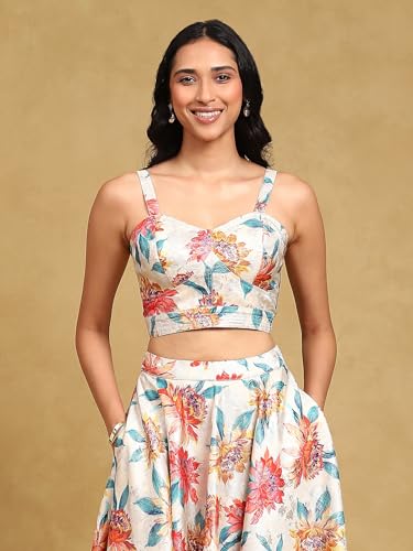 Label RITU KUMAR White Floral Top with Skirt Co-ord Set