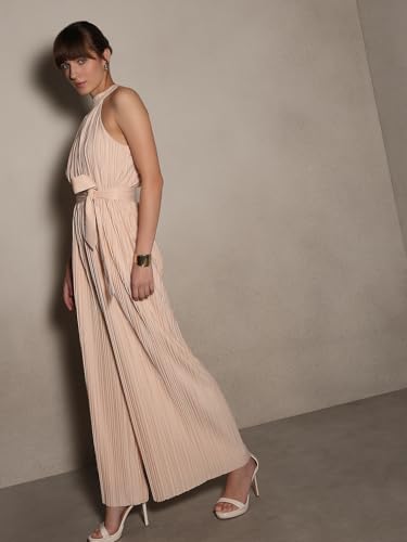 VERO MODA Women's Fit and Flare Beige Jumpsuit