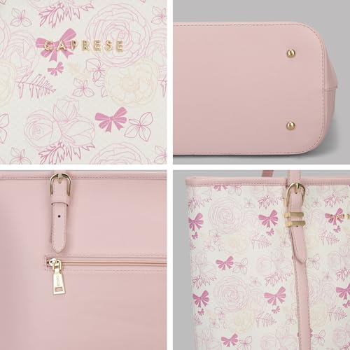 Caprese Scarlet Large Tote Bag for Women | Printed Faux Leather | Shoulder Handbag with Multi-Compartments | Zipper Closure | Stylish Work, Travel & Everyday Bag (Pink Sorbet)