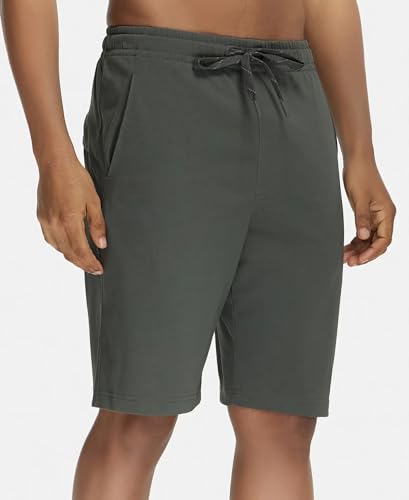 Jockey SP26 Men's Super Combed Cotton Rich Regular Fit Solid Shorts with Side Pockets_Deep Olive_M