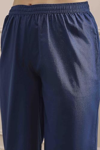 Biba Women Blue Cotton Straight Dyed Suit Set_40