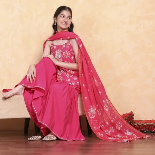 Biba Girl's Viscose Blend Kurta Set (KWSNKIS6315SS25PNK_Pink