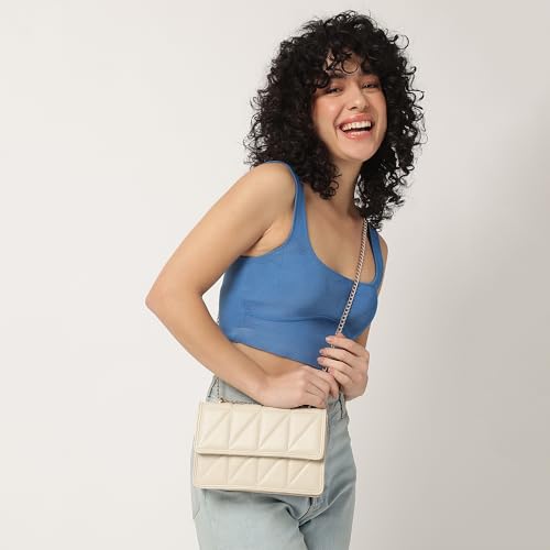 Fastrack Casual Sling Bag with Magnet Button Closure for Girls, Small Size with Internal Organiser, Handheld Design and Metal Chain Sling