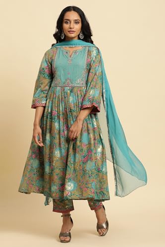 W for Woman Brown Floral Printed Kurta, Pant and Dupatta Set_24AUWS19864-122303_XL