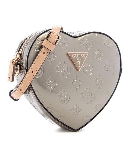 GUESS Pewter Logo Textured Arnela Mini Heart Shape Crossbody Bag