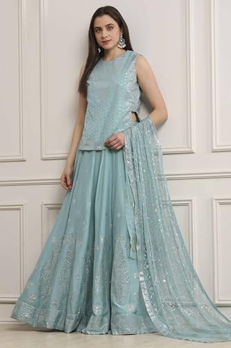Biba Women Powder Blue Cotton Printed Lehenga Set_42