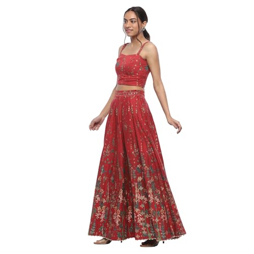 BIBA Women's Polyester Lehenga Sets (FEST2741AW24RED_Red_34)