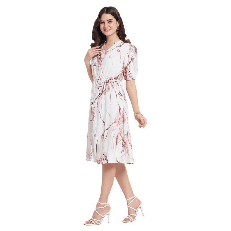 METTLE Women Abstract Print Tie-Ups Puff Sleeves Fit & Flare Dress