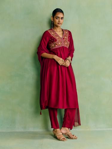 Aarke Ritu Kumar Maroon Gulnaz Kurta With Pant And Dupatta